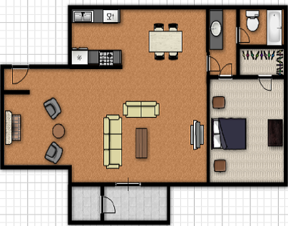 1 Bed - 1 Bath B Floor Plan 2